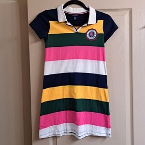 Tommy Hilfiger Colorful Striped Polo Dress Kids Medium Bold Strippes Pink Black